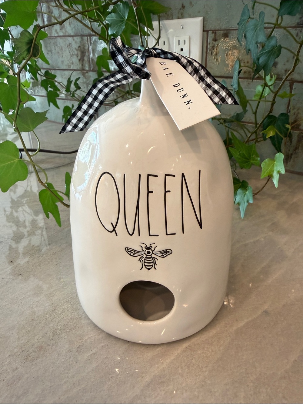 Rae Dunn Artisan Collection Queen Bee Ceramic Skep Birdhouse